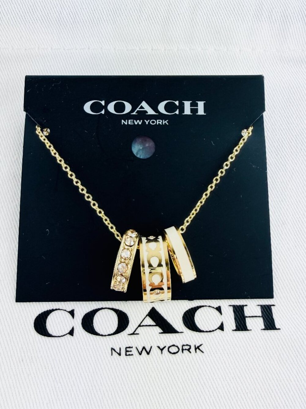 New Coach Signature Enamel Chalk gold necklace